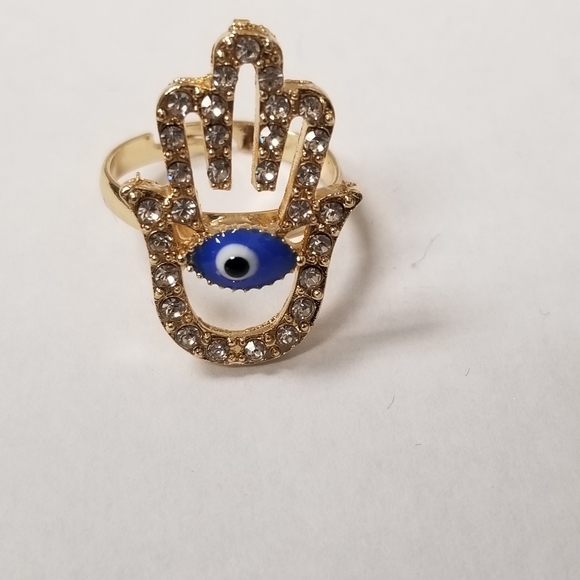 3/$30🦋 Hamsa Hand Evil Eye Adjustable Rhinestone Ring New - Picture 2 of 5
